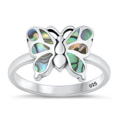 Sterling Silver Oxidized Abalone Shell Butterfly Ring