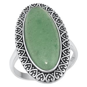 Sterling Silver Oxidized Green Jade Ring