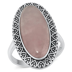 Sterling Silver Oxidized Rose Quartz Ring
