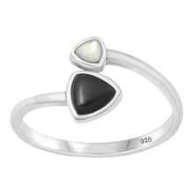 Load image into Gallery viewer, Sterling Silver Oxidized Black Agate and Mother of Pearl Ring