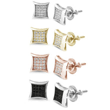 Load image into Gallery viewer, Sterling Silver Yellow Gold Plated 8mm Square Micro Pave Modern Earrings