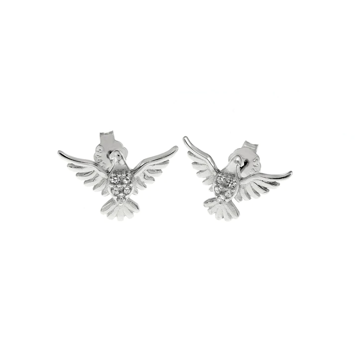 Sterling Silver Cubic Zirconia Eagle Stud Earrings