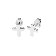 Load image into Gallery viewer, Sterling Silver Rhodium Plated Cross Stud Earrings