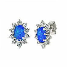Load image into Gallery viewer, Sterling Silver CZ With Imitation Blue Opal Stud Earrings and Length 10.6 mm And Width 8mm