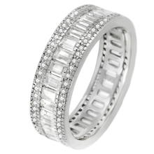 Load image into Gallery viewer, Sterling Silver Baguette Cut And Round CZ Eternity Band Ring