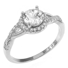 Load image into Gallery viewer, Sterling Silver Round CZ Halo Engagement Ring