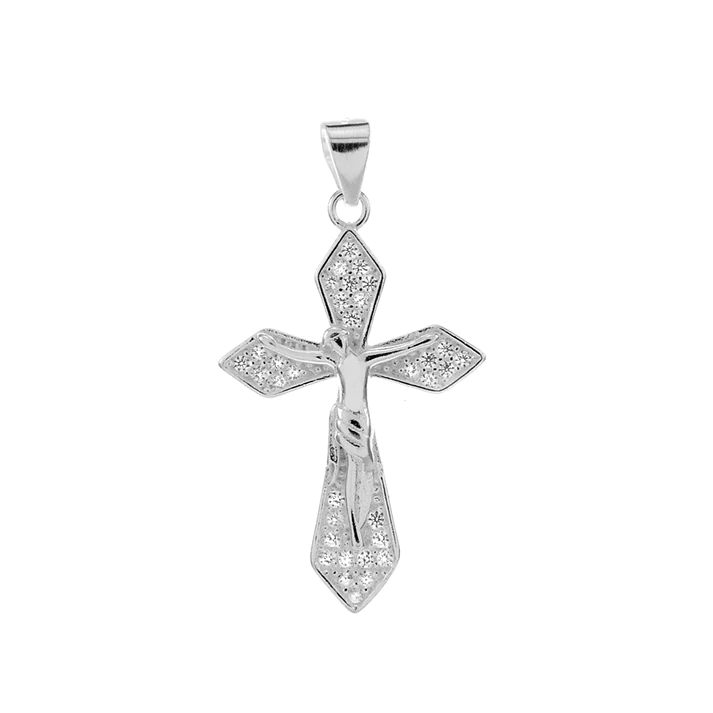 Sterling Silver Crucifix Cross CZ Pendant
