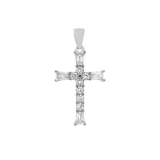 Sterling Silver Round Trapezoid CZ Cross Pendant