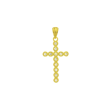 Load image into Gallery viewer, Sterling Silver Gold Plated Bezel Set Cross Round CZ Pendant