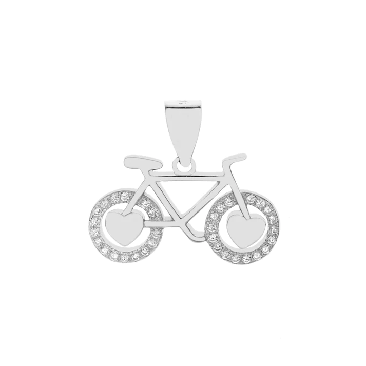 Sterling Silver Rhodium Plated Bicycle CZ Pendant