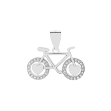 Load image into Gallery viewer, Sterling Silver Rhodium Plated Bicycle CZ Pendant