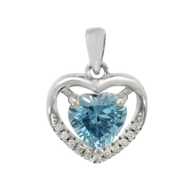 Load image into Gallery viewer, Sterling Silver Rhodium Plated Aquamarine And Clear CZ Heart Pendant
