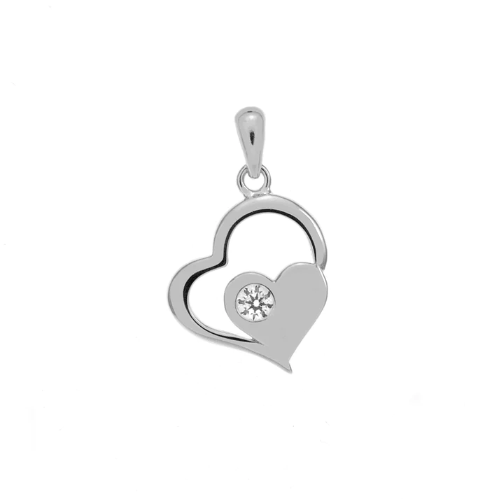 Sterling Silver Rhodium Plated Double Heart CZ Pendant