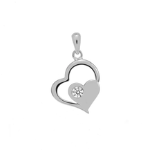 Load image into Gallery viewer, Sterling Silver Rhodium Plated Double Heart CZ Pendant
