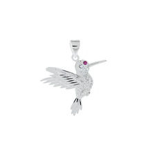 Load image into Gallery viewer, Sterling Silver Polished Hummingbird Ruby And Clear CZ Pendant