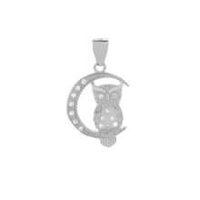 Load image into Gallery viewer, Sterling Silver Rhodium Plated Owl Crescent Moon Cubic Zirconia Pendant
