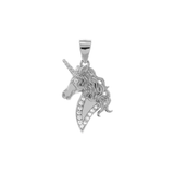 Sterling Silver Rhodium Plated Unicorn Head CZ Pendant
