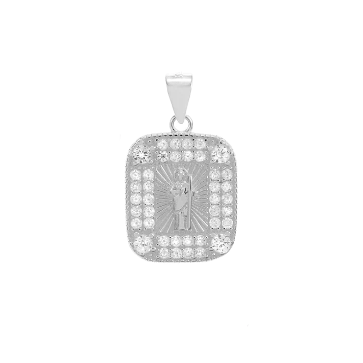Sterling Silver Polished Saint Jude Thaddeus With CZ Medal Pendant
