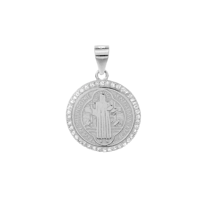 Sterling Silver Saint Benedict CZ Medal Pendant