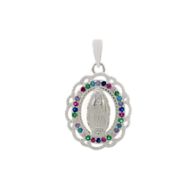Load image into Gallery viewer, Sterling Silver Lady Of Guadalupe Multi Color CZ Oval Pendant