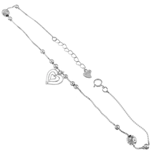 Load image into Gallery viewer, Sterling Silver Thin Box Chain With Sliding Bead Heart Charm Anklet