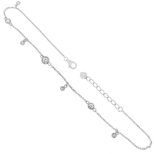 Load image into Gallery viewer, Sterling Silver Rhodium Plated Round CZ Bezel Set Anklet