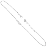 Sterling Silver Polished Anchor Diamond Cut Chain With Heart Anklet