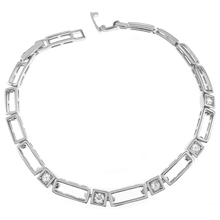 Load image into Gallery viewer, Sterling Silver Rhodium Plated Open Rectangle Link Round CZ Bracelet