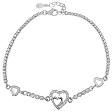 Load image into Gallery viewer, Sterling Silver Rhodium Plated Round CZ With Heart Bracelet