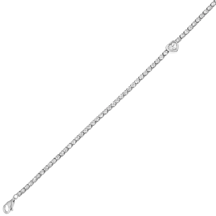 Sterling Silver Heart With Round CZ Tennis Bracelet