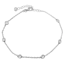 Load image into Gallery viewer, Sterling Silver Round CZ Bezel Set Rolo Diamond Cut Bracelet