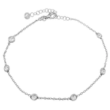 Sterling Silver Round CZ Bezel Set Rolo Diamond Cut Bracelet