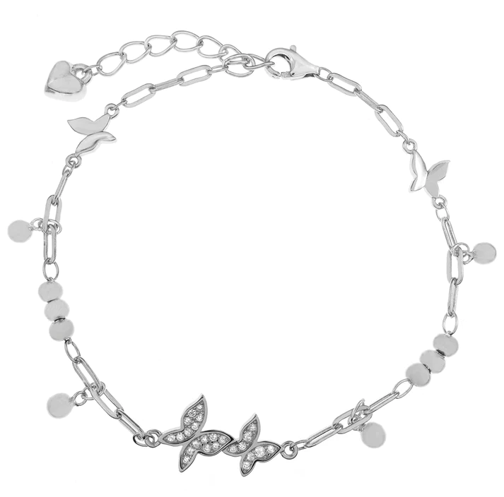 Sterling Silver Rhodium Plated CZ Butterflies Bracelet