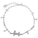 Sterling Silver Rhodium Plated CZ Butterflies Bracelet