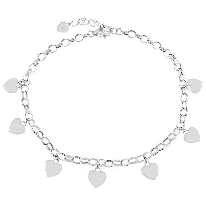 Sterling Silver Polished Heart Charm Bracelet