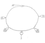 Sterling Silver Heart Lock Key Charm Bracelet