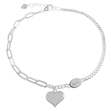 Sterling Silver Paperclip And Curb With Dangle Heart Bracelet