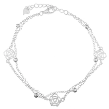 Load image into Gallery viewer, Sterling Silver Rose Cutout Bead Double Strand Chain Bracelet