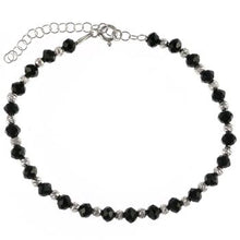 Load image into Gallery viewer, Sterling Silver Rhodium Plated Black Crystal And Diamond Cut Bead Bracelet