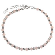 Load image into Gallery viewer, Sterling Silver Rhodium Plated Pink Crystal And Diamond Cut Bead Bracelet