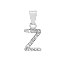 Load image into Gallery viewer, Sterling Silver Rhodium Plated Small Initial Z CZ Pendant