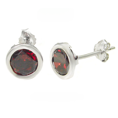 Sterling Silver 7MM Round CZ Bezel Stamping Stud Earrings