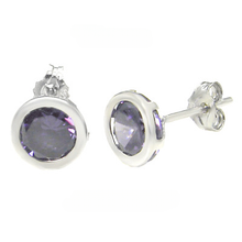 Load image into Gallery viewer, Sterling Silver 7MM Round CZ Bezel Stamping Stud Earrings