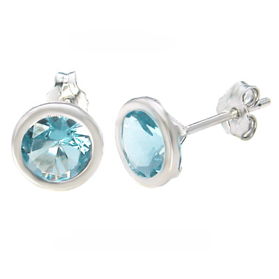 Sterling Silver 7MM Round CZ Bezel Stamping Stud Earrings