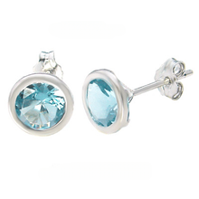 Load image into Gallery viewer, Sterling Silver 7MM Round CZ Bezel Stamping Stud Earrings