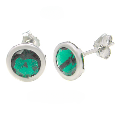 Sterling Silver 7MM Round CZ Bezel Stamping Stud Earrings