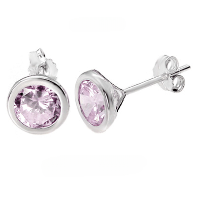 Sterling Silver 7MM Round CZ Bezel Stamping Stud Earrings