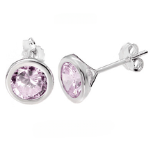 Load image into Gallery viewer, Sterling Silver 7MM Round CZ Bezel Stamping Stud Earrings