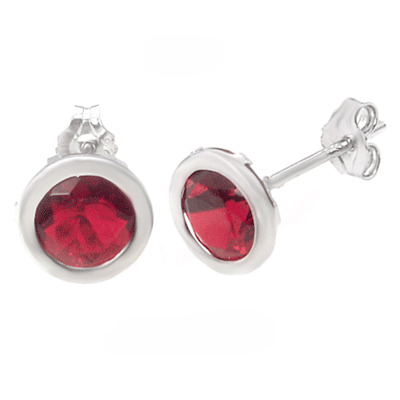 Sterling Silver 7MM Round CZ Bezel Stamping Stud Earrings