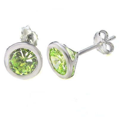 Sterling Silver 7MM Round CZ Bezel Stamping Stud Earrings
